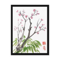 Plum Blossom and Bamboo Postcard Black Border