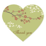 Plum Blossom Thank You Heart Sticker Light Green