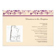 Plum Champagne Floral Scroll Wedding Directions Invite