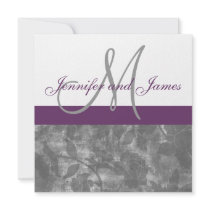 Plum Grey Wedding Invitation Monogram Names Floral