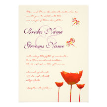 Plum Orange Poppies Butterflies Wedding Invitation