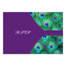 Plum Purple Peacock Wedding RSVP Personalised Invitations