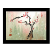 Plum Tree Postcard with Black Border