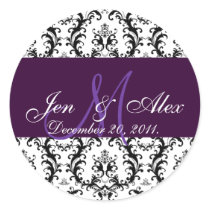 Plum Wedding Monogram Save the Date Damask