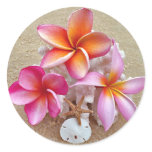 Plumeria on Shells on Beach Round Sticker
