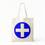 Plus Sign in white with Blue bags
