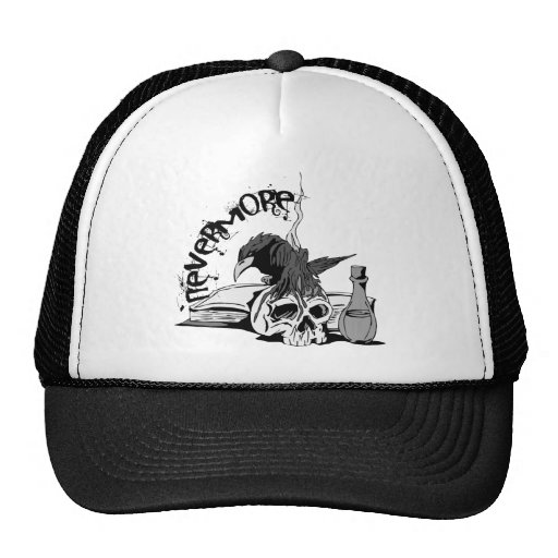 Poe Nevermore Raven Skull & Book Mesh Hats
