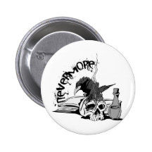 Poe Nevermore Raven Skull & Book Pinback Button