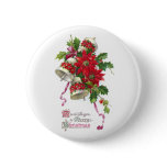 Poinsettia Bells and Holly Vintage Christmas Pin
