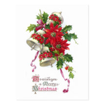 Poinsettia Bells and Holly Vintage Christmas Post Cards
