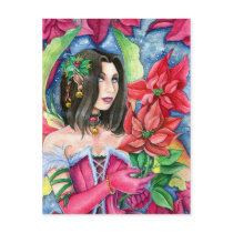 Poinsettia Fairy Postcard- Christmas Holiday Art