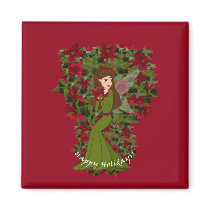 Poinsettia Happy Holidays Faery Magnet