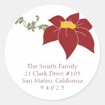 Poinsettia Return Address Label Round Stickers