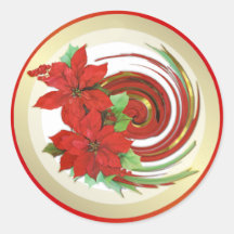 Poinsettia Swirl Round Stickers