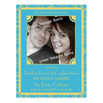 Point Block Hippy Blue Art Deco Save the Date Post postcards