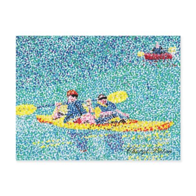 Pointillism kayak scene, by Cheryl Paton Postcard by Cherylsart
