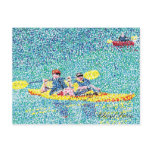 Pointillism kayak scene, by Cheryl Paton, postcard
