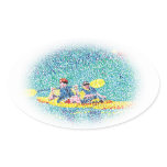 Pointillism Kayak Scene Painting, oval stickers