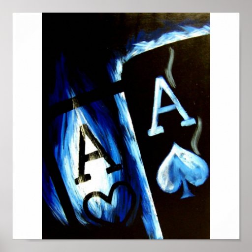 POKER ART BLUE FLAMES POCKET ACES BULLETS PRINT