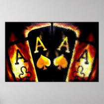 Poker Reflections Flaming Poker Aces by Teo Posters