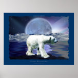 Polar Bear, Aurora & Moon Wildlife Eco Art Poster posters