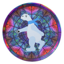 Polar Bear Ice Skating Kaleidoscope Dinner Plates