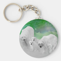 Polar Bears, cubs and northern lights Key Chains