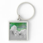 Polar Bears, cubs and northern lights Keychain