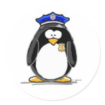 Police Officer Penguin Round Stickers