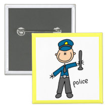 Police Officer Stick Figure Pinback Button