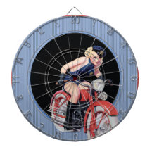 Police Pin up Girl on Motorcycle Dartboard With Darts