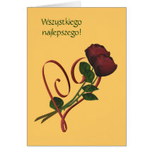 Polish Birthday Card Sto Lat Red Roses Heart