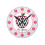 Polka Dot Apple Personalised Clock For Teachers