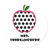 Polka Dot Apple Teacher Round Stickers