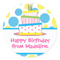 Polka Dot Birthday Cake Gift Tag Stickers