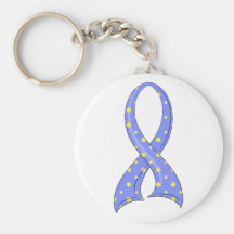 Polka Dot Blue Yellow Ribbon Down Syndrome Keychain
