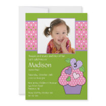 Polka Dot Cupcake Photo 6th Birthday Invitation