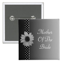 Polka Dot Daisy Grey & Black Wedding Buttons