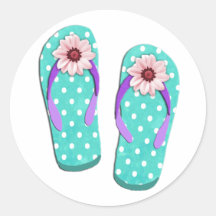 Polka Dot Flip Flops Round Sticker