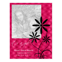 Polka Dot Flower Photo Birth Announcement Postcards