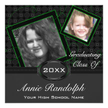 Polka Dot Graduation Invitation (Black And Green)
