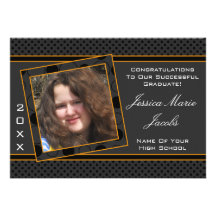 Polka Dot Graduation Invitation (Black And Orange)