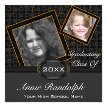 Polka Dot Graduation Invitation (Black And Orange)