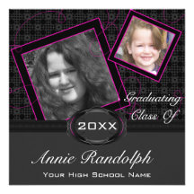 Polka Dot Graduation Invitation (Black And Pink)