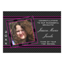 Polka Dot Graduation Invitation (Black And Pink)