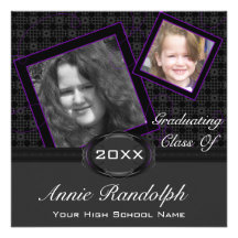 Polka Dot Graduation Invitation (Black And Purple)