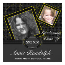 Polka Dot Graduation Invitation (Black And Yellow)