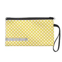 Polka Dot Pattern with Name Yellow Grey Wristlet