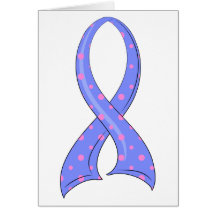 Polka Dot Pink Blue Ribbon Male Breast Cancer Greeting Card