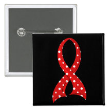 Polka Dot Red Ribbon AIDS HIV Buttons